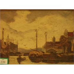 Framed oil on board of Dutch estuary scene, signed J Marriott, 16x22"…