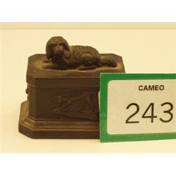 Sarcophagus shaped match holder and striker with game dogs and deer decoration…