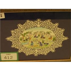 Persian handpainted ivory plaque with pierced decoration in mosaic frame…