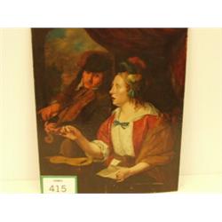 18c oil on panel of musicians, 15x11", unsigned…