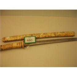 Japanese carved ivory mounted sword katana, tsuba and saya made entirely of ivory sections, carve…