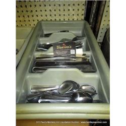 LOT: PLASTIC SILVERWARE BINS W/ SILVERWARE 2X MONEY