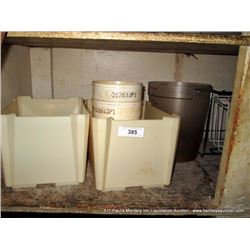 WOOD RACK W/ CONTENTS, BINS & BASKETS