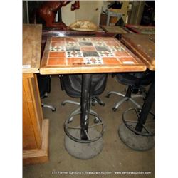 24"X24"X42" TALL WOOD & TILE TABLE