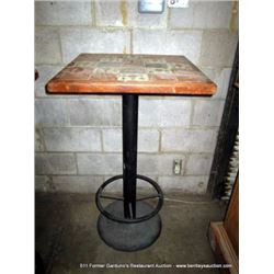 24"X24"X42" TALL WOOD & TILE TABLE