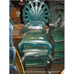 LOT: METAL & CUSHION SHELL PATTERN CHAIRS 4X MONEY