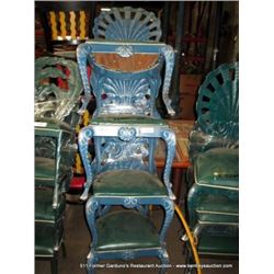 LOT: METAL & CUSHION SHELL PATTERN CHAIRS 4X MONEY