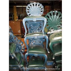 LOT: METAL & CUSHION SHELL PATTERN CHAIRS 4X MONEY