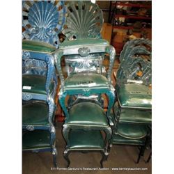LOT: METAL & CUSHION SHELL PATTERN CHAIRS 4X MONEY