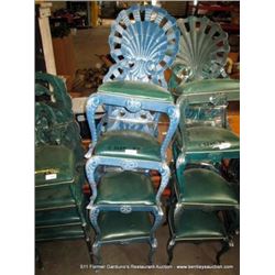 LOT: METAL & CUSHION SHELL PATTERN CHAIRS 4X MONEY