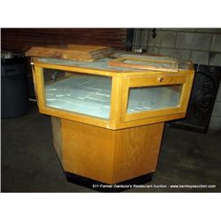 OCTAGON SHAPED WOOD & GLASS DISPLAY CASE