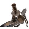 Image 3 : Old reproduction flintlock brass and wood candle  holder, likely made in th