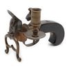 Image 5 : Old reproduction flintlock brass and wood candle  holder, likely made in th
