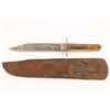 Image 1 : Old unmarked skinning knife with horn scales and  leather sheath; approx. 1