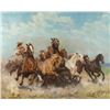 Image 2 : Framed original oil on canvas of a cowboy on  horseback working a herd of w