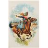 Image 2 : Colorful framed litho print of a cowgirl on  horseback with lasso chasing c