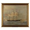 Image 1 : Oil on Canvas showing a Whaling Ship (Merita)  flying the American Flag wit