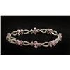 Image 2 : One 18k white gold floral style bracelet set with  pink sapphire(6.42ct) an