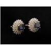 Image 2 : One traditional sapphire and cluster diamond  earring set in 18k white gold