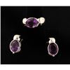 Image 1 : One modern design amethyst and diamond ring and  earring set made in 14 k w