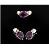 Image 2 : One modern design amethyst and diamond ring and  earring set made in 14 k w