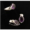 Image 3 : One modern design amethyst and diamond ring and  earring set made in 14 k w