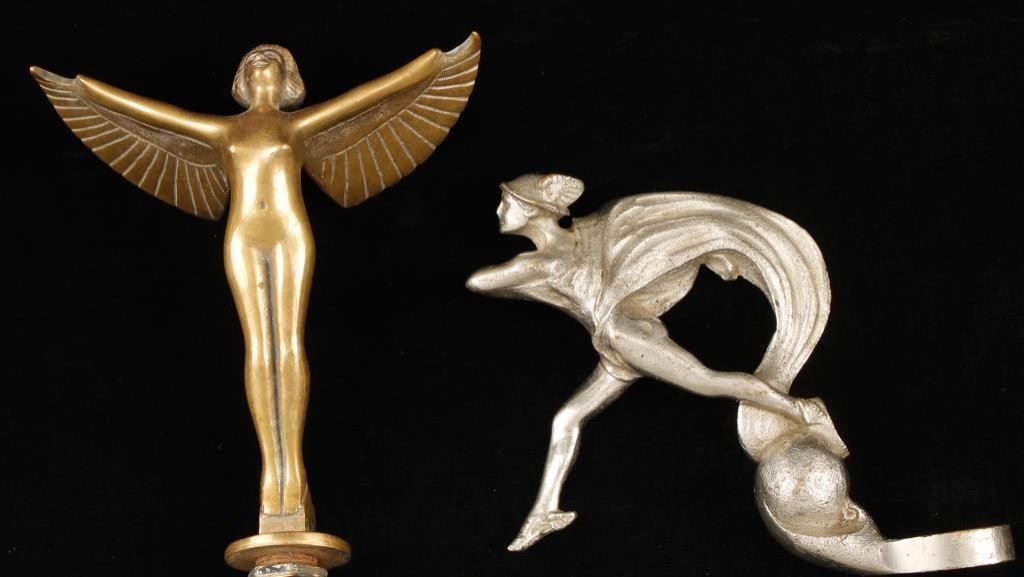 Lot of 2 antique hood ornaments; one the Winged Goddess (ca 1920’s30’s);