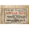 Image 2 : Old miner&#8217;s overalls with original tag: &#8220;Uncle Sam  Lot #33/size 34/34/extr