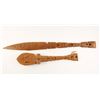 Image 1 : Lot of 2 Pacific Island carved wood ceremonial  clubs; one is approximately