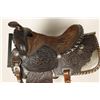 Image 3 : Simco tooled leather saddle with engraved silver  trim and conchas, halter