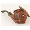Image 1 : Antique hand carved wooden smoking pipe in  form of a steer with glass eyes