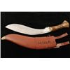 Image 1 : Large Gurkha or Khukuri knife with wood  sheath and leather hanger.  The kn