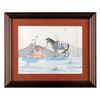 Image 1 : Framed and matted original watercolor of  Indian and his horse in winter sc