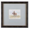 Image 1 : Framed and matted watercolor of hunter on  horseback by noted Western artis