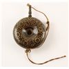 Image 2 : Desirable inlaid Wheelock powder flask in  &#8220;donut&#8221; shape, approximately 3.7