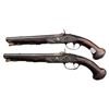 Image 2 : Pair of high quality mid-18th Century  flintlock pistols converted to percu