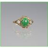 Image 3 : Lovely High Quality Apple Jade and Diamond  Ring set in antique style setti