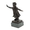 Image 1 : Small bronze on stone base of blindfold girl,  approximately 8.5&#8221; in height