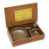 Image 5 : Old portable mining scale in wood box with  separate brass displaying stand