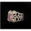 Image 3 : Intricately designed Pink sapphire and  diamond ring made in 18k white gold