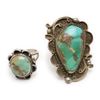 Image 1 : Lot of 2 old pawn silver and turquoise rings;  both with dark patinas to th