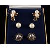 Image 1 : 3-pairs of pearl earrings, 2-white pearls set  in gold and 1-black pearl in