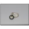 Image 2 : Luxuriously Elegant Black Cultured Pearl and  Diamond Ring featuring a 12.0