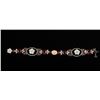 Image 2 : 14K white gold bracelet set with Onyx, mother  of pearl, coral, and amethys