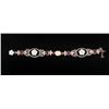 Image 3 : 14K white gold bracelet set with Onyx, mother  of pearl, coral, and amethys