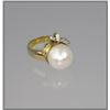 Image 3 : Old Hollywood Style 14.00mm Diameter Pearl  and Diamond Ring cultured pearl