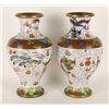 Image 1 : Pair of cloisonn&#233; vases with Phoenix bird on  white background, large signa