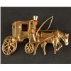 Image 1 : Vintage hand-made 18K gold custom pin  featuring horse and carriage with co