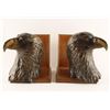 Image 2 : Pair of large bronze eagle heads mounted on  wood bases to use as book ends