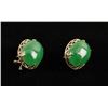 Image 2 : One pair of oval jade(enhanced) earrings set  in 14 k yellow gold  Est:$500